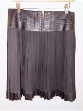 Per Se Black Pleated Skirt with Faux Leather Trim